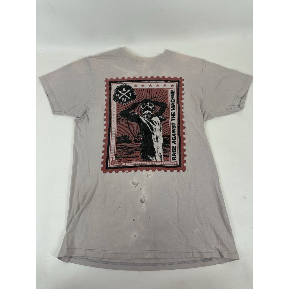 Rage Against The Machine T Shirt Stamp Gas Mask‎ Trashed Size M Bay Island